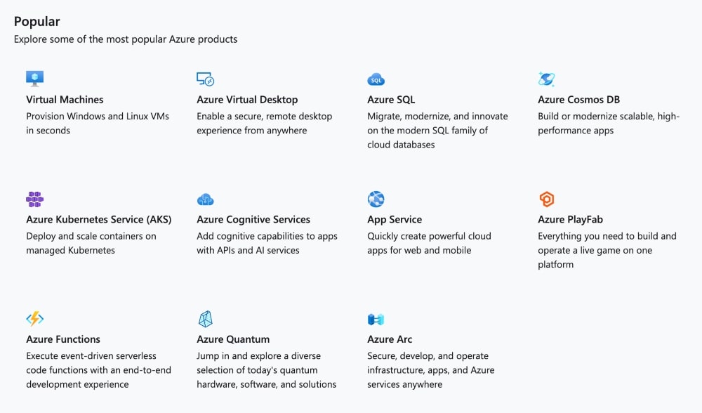 Microsoft Azure products