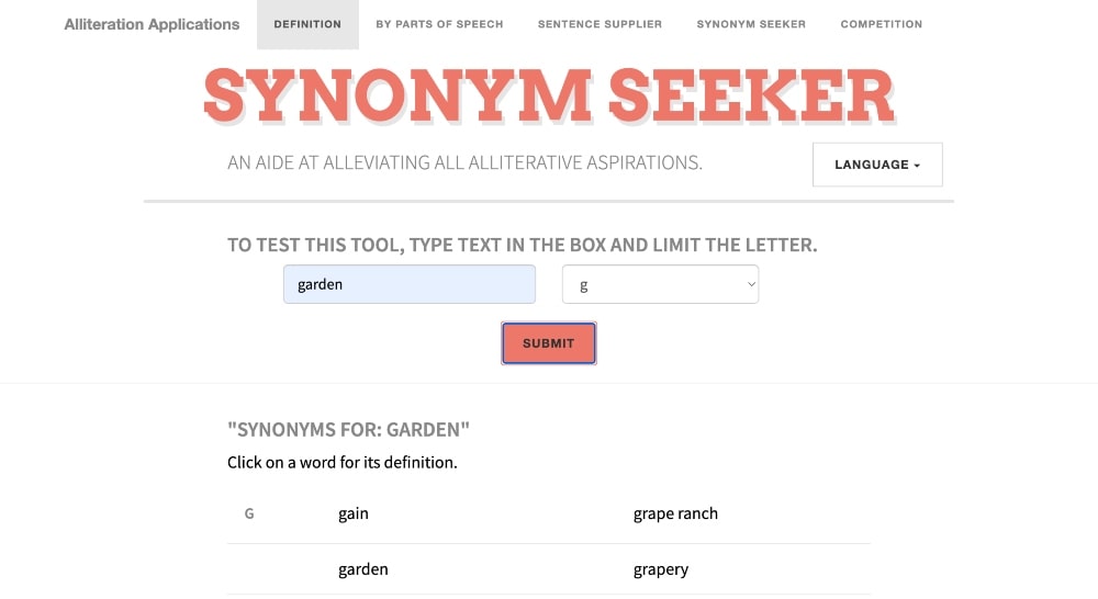Synonym Seeker website