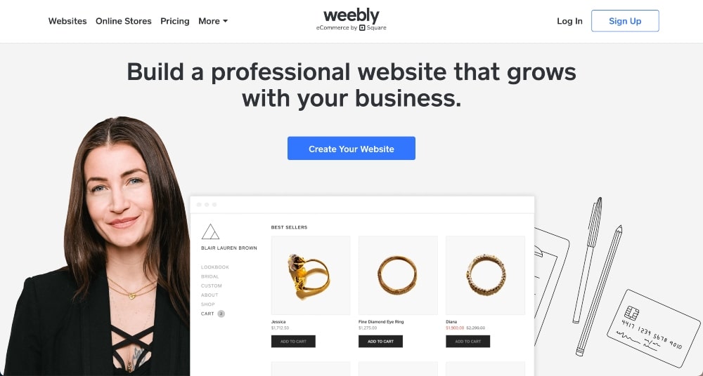 screenshot of Weebly website