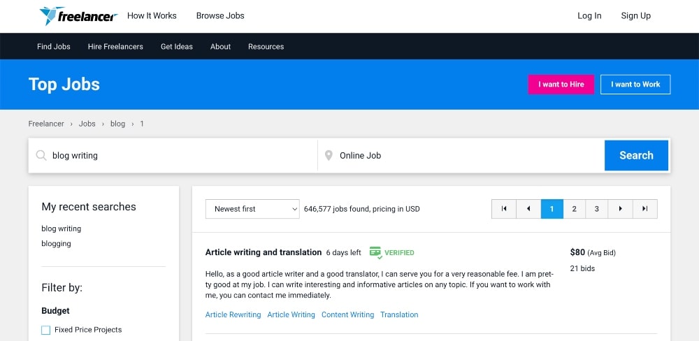 Freelancer blogging jobs online