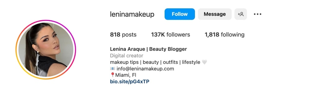 Instagram bio idea for beauty niche