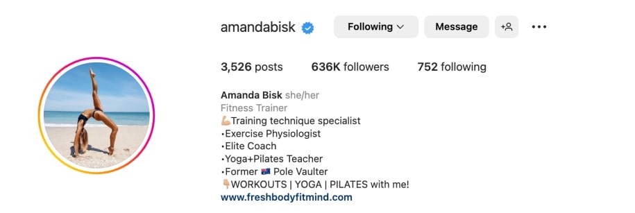 fitness Instagram bio idea
