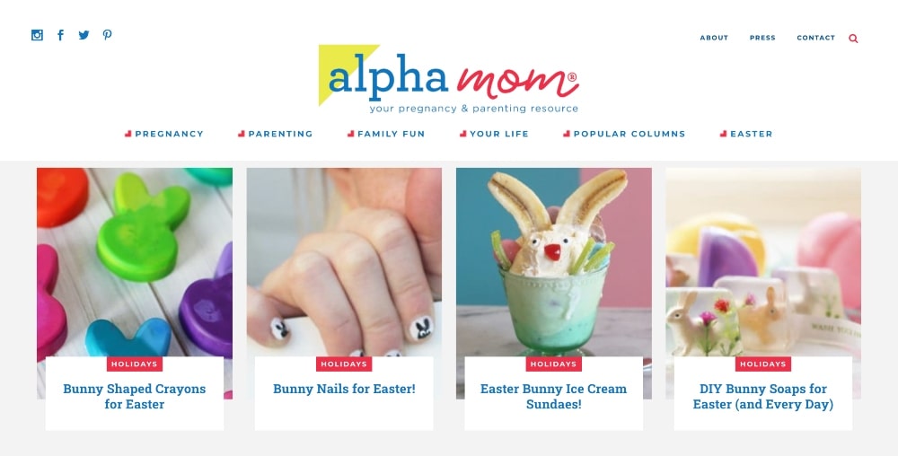 screenshot of Alpha Mom website