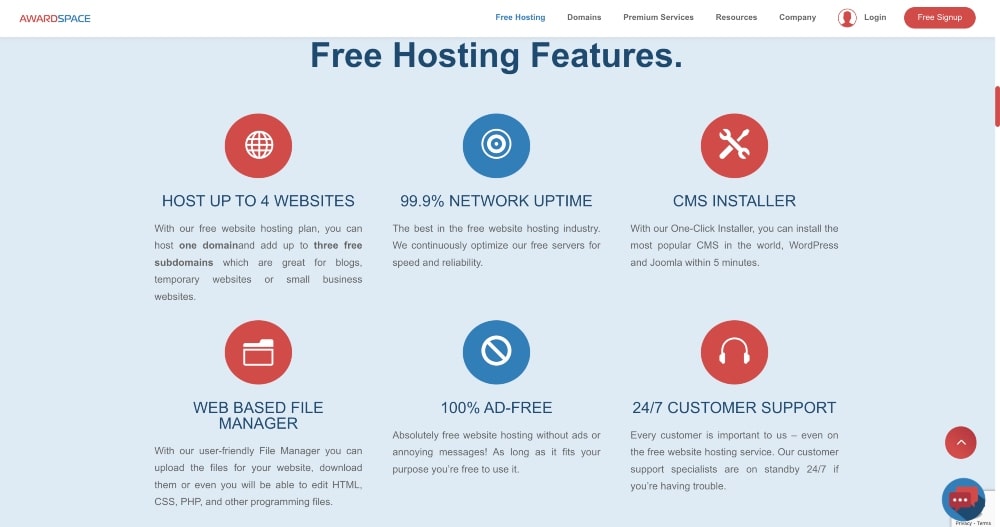 AwardSpace free hosting features
