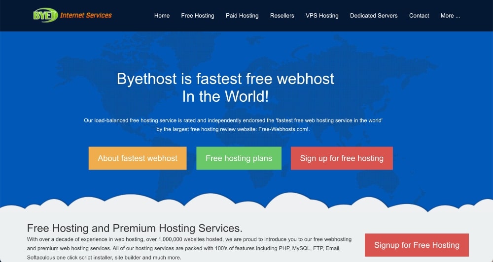 Byet hosting web homepage