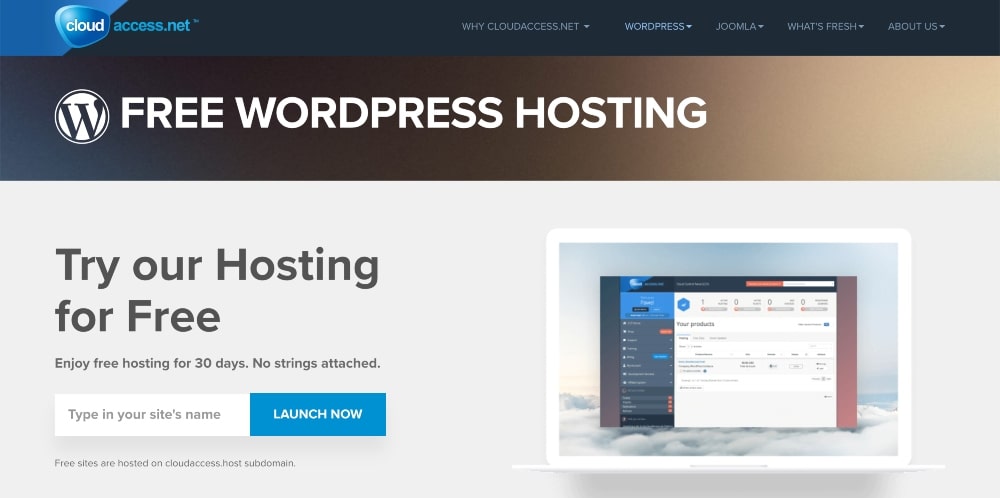 CloudAccess hosting homepage