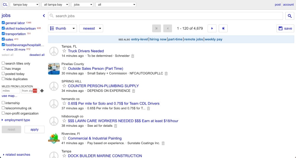 Craigslist job listings