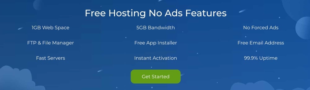 Free Hosting No Ads plan features