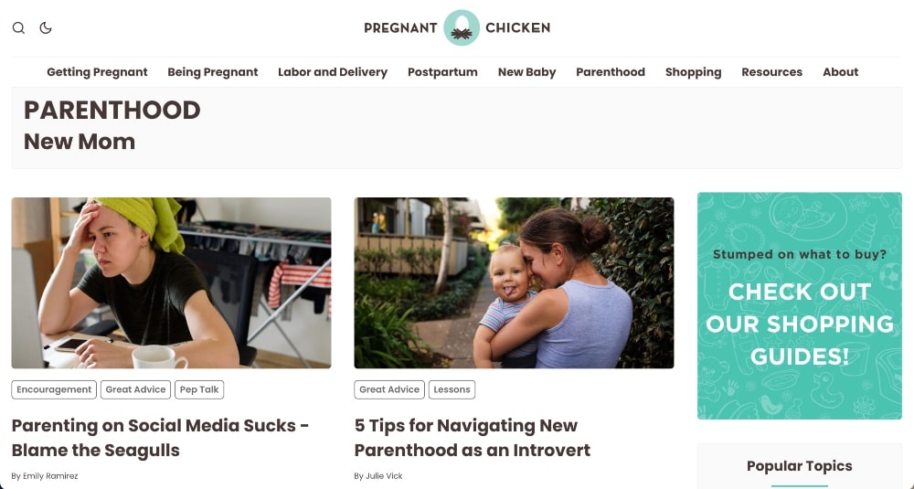 Screenshot of Pregnant Chicken website homepage