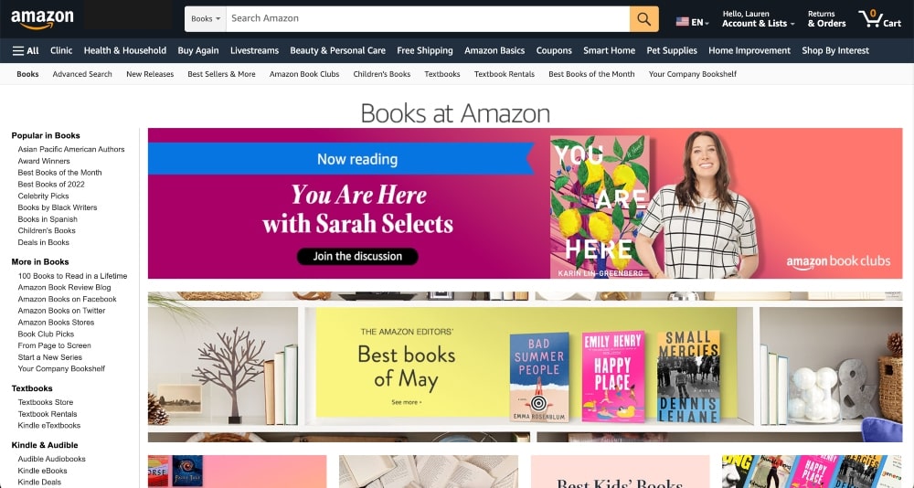 Amazon Books website screenshot