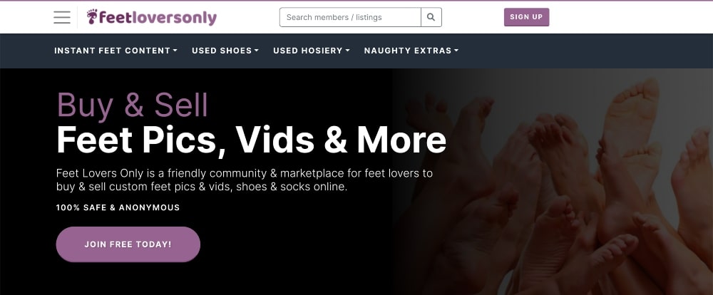 screenshot of Feet Lovers Only website