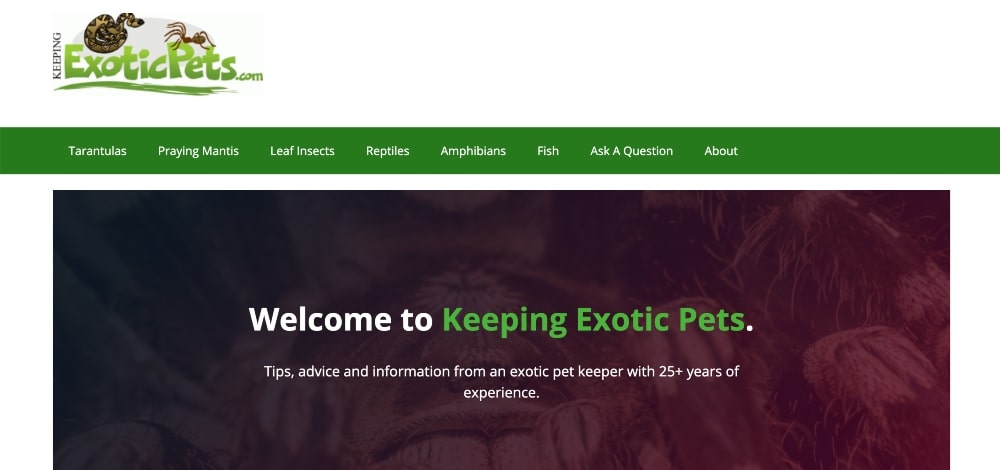 Screenshot of the Keeping Exotic Pets website