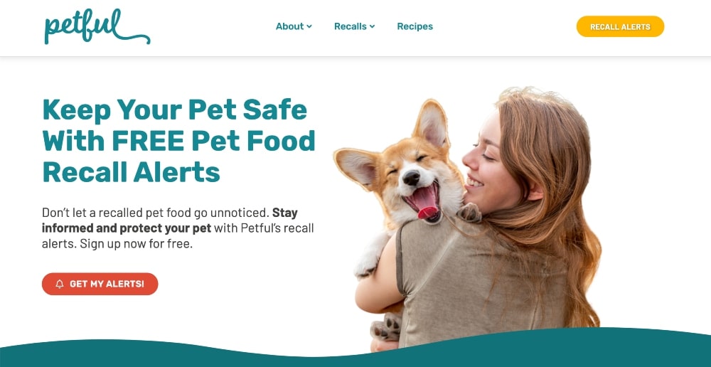 Screenshot of the Petful website