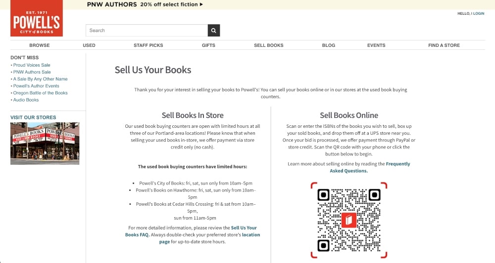 Powell's Books how to sell books screenshot