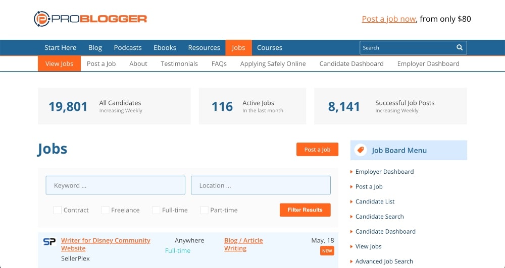 Pro Blogger Job Board screenshot