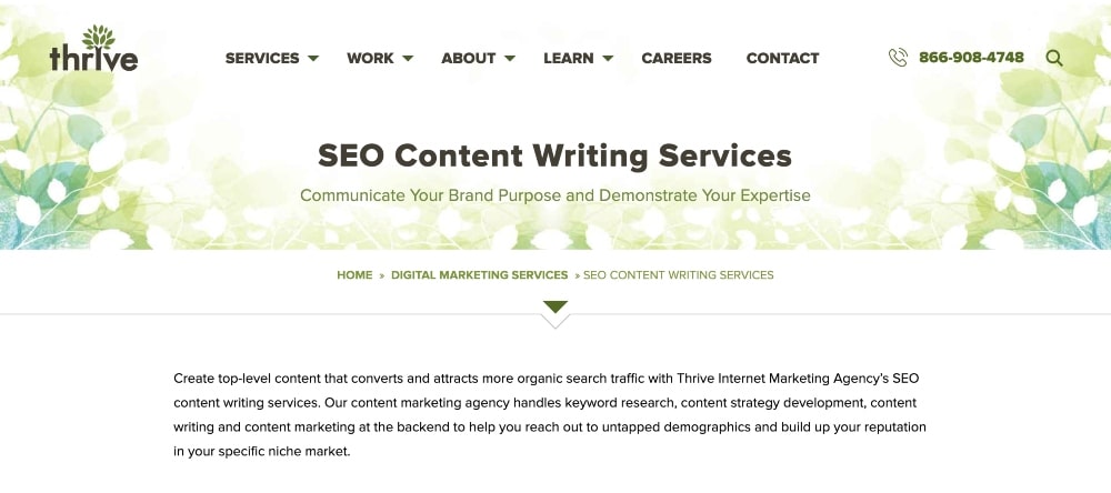 Thrive Agency SEO content website screenshot
