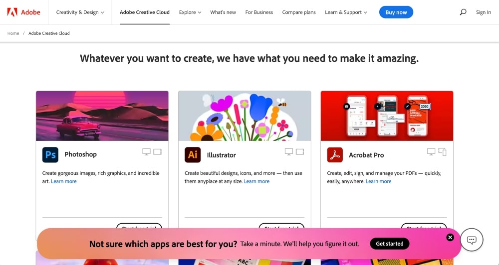 screenshot of Adobe Creative Cloud website