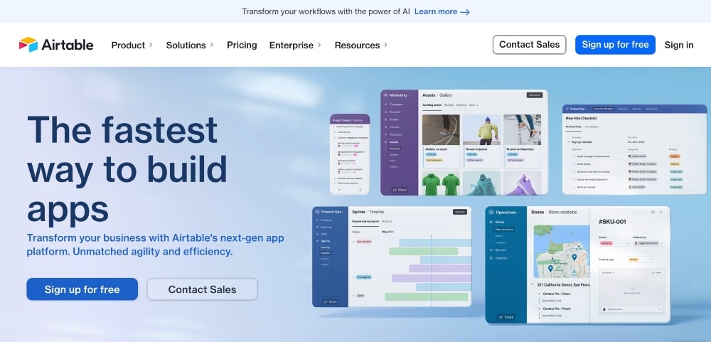 screenshot of Airtable website