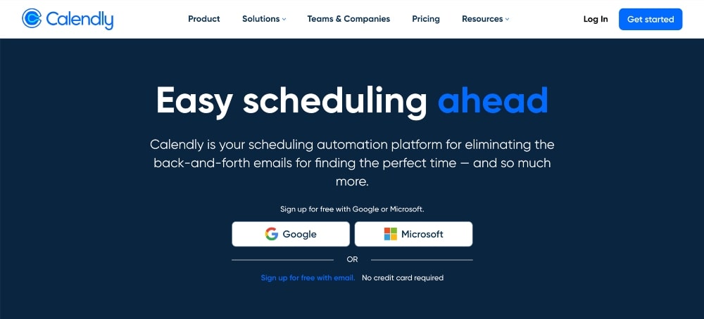 screenshot of Calendly website