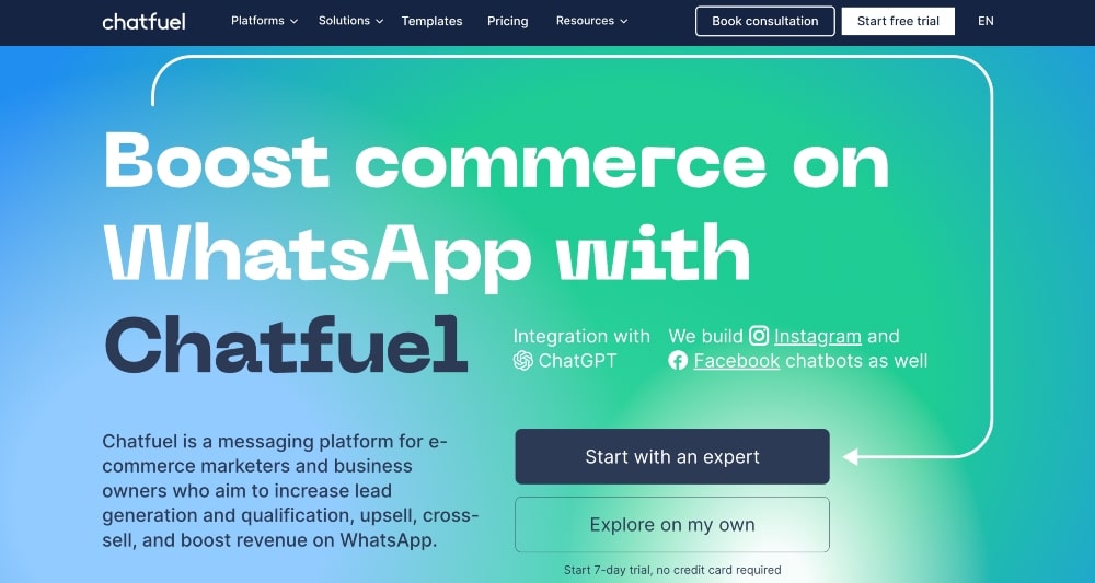 screenshot of Chatfuel website
