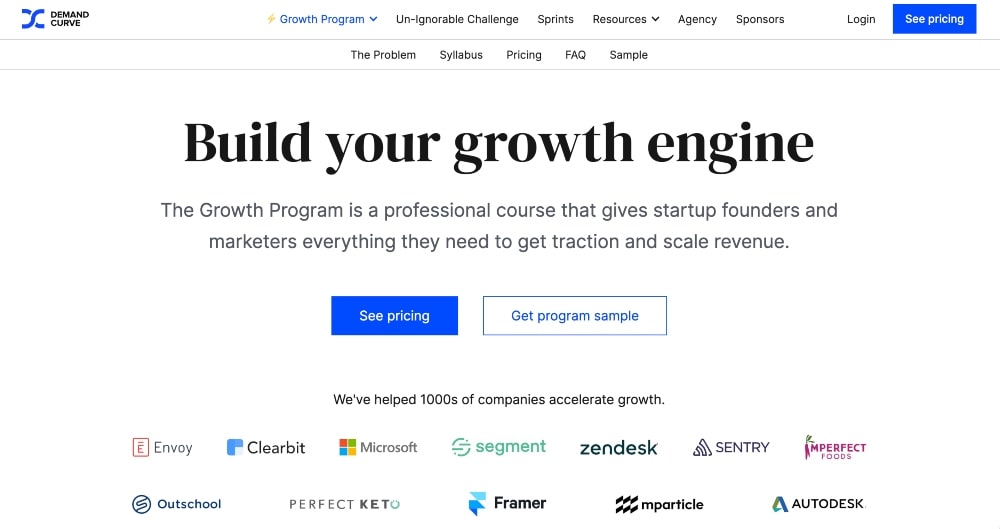 screenshot of Demand Curve's Growth Program website