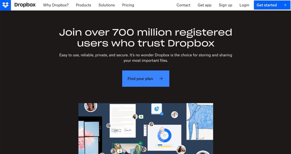 screenshot of Dropbox website