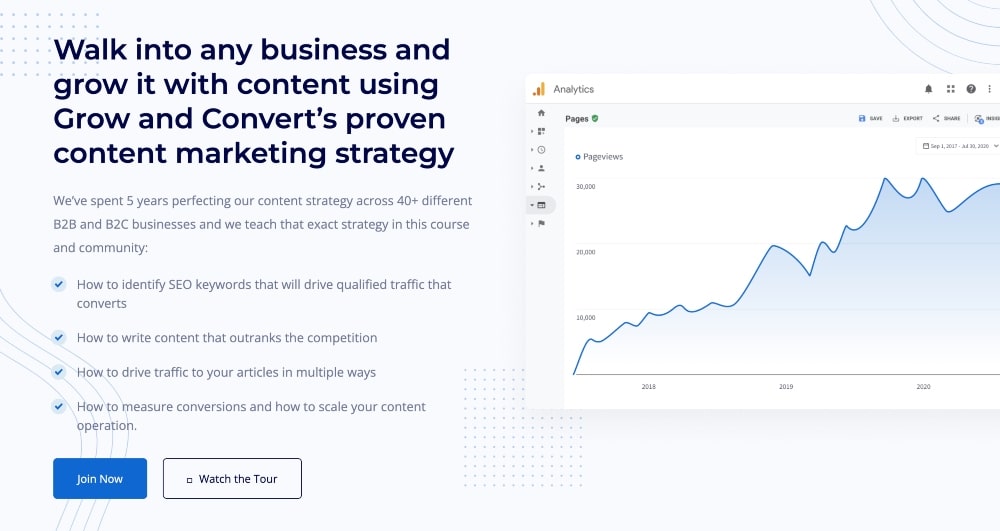 screenshot of Grow and Convert course homepage