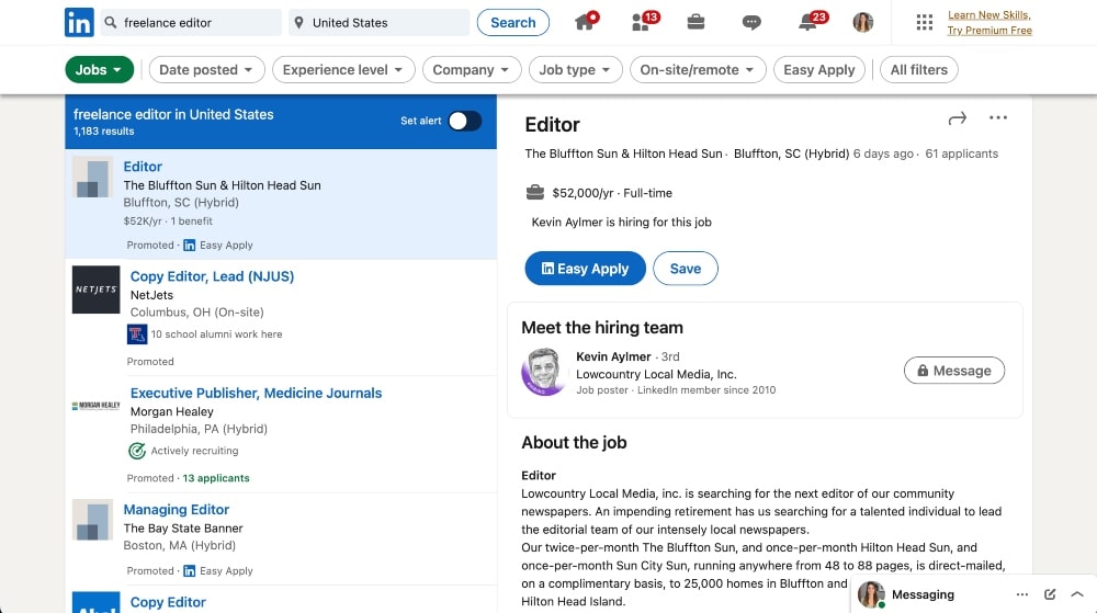 screenshot of LinkedIn editing jobs available
