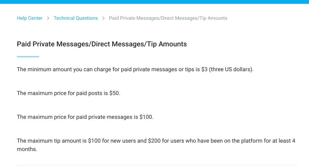 Screenshot of information on private messages and tip amounts