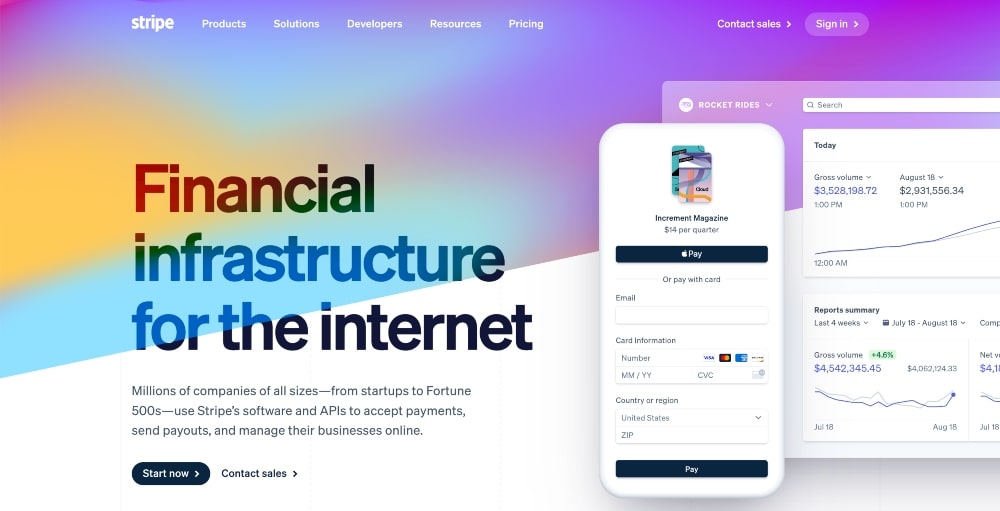 screenshot of Stripe website