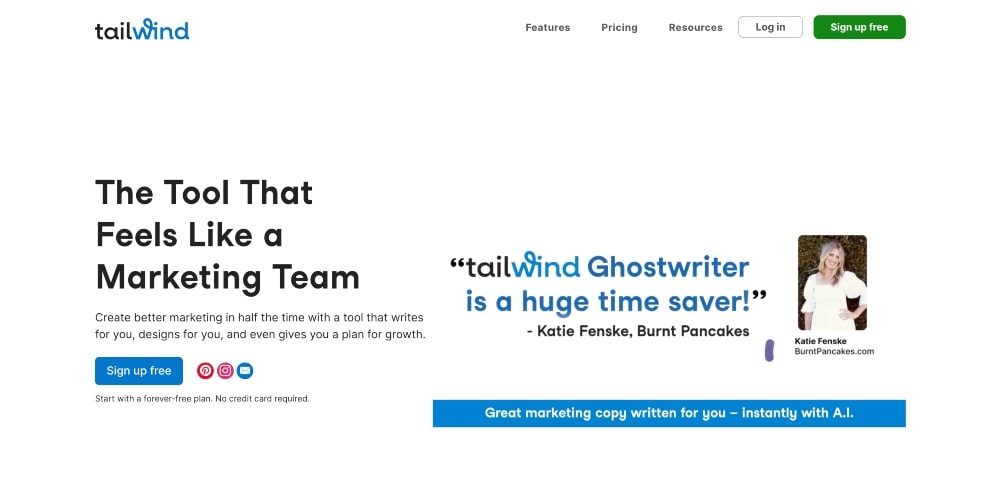 screenshot of Tailwind website