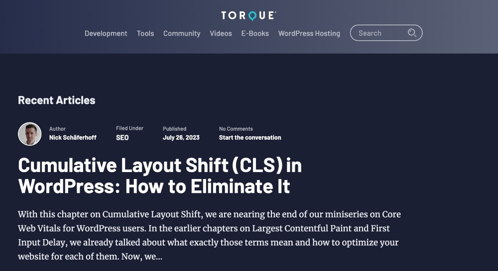screenshot of the Torque blog