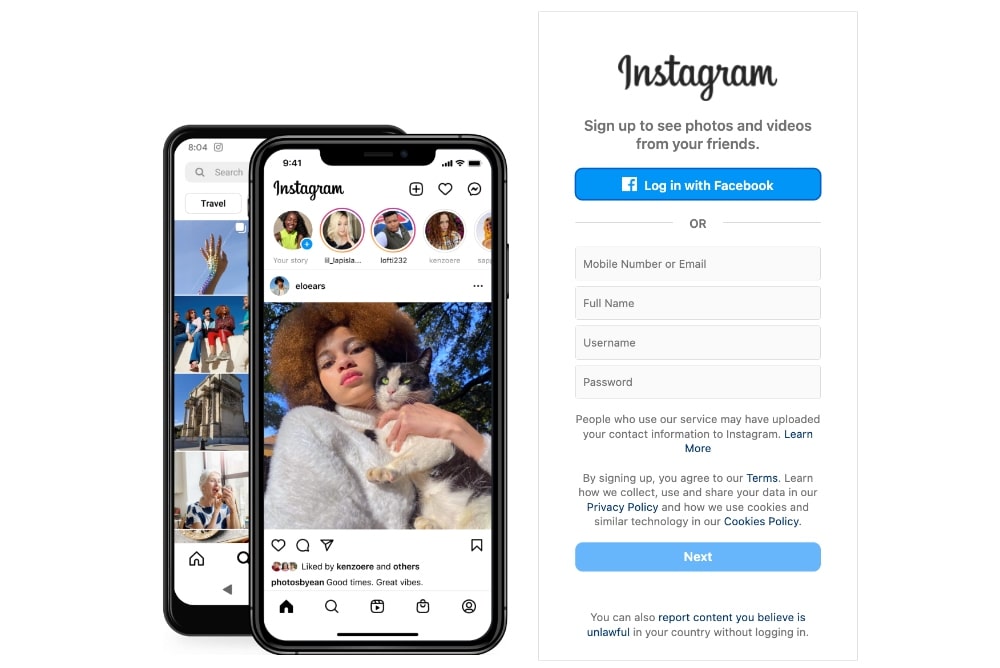 Create a new Instagram account screenshot