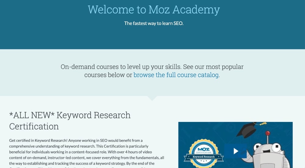 Moz Academy screenshot