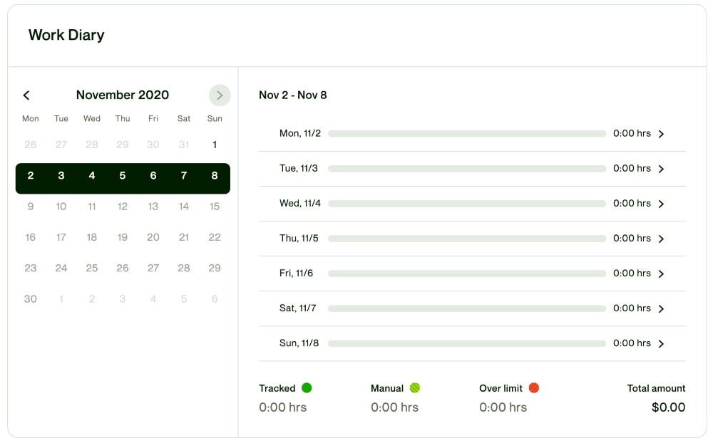 Upwork Work Diary screenshot