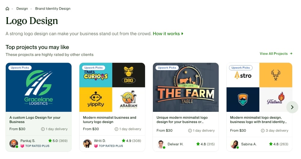 screenshot of Upwork projects for graphic design