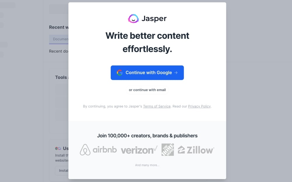 sign up for a Jasper AI free trial screenshot
