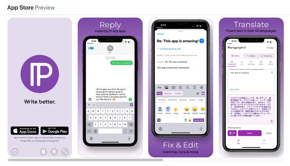 Paragraph AI app store screenshot