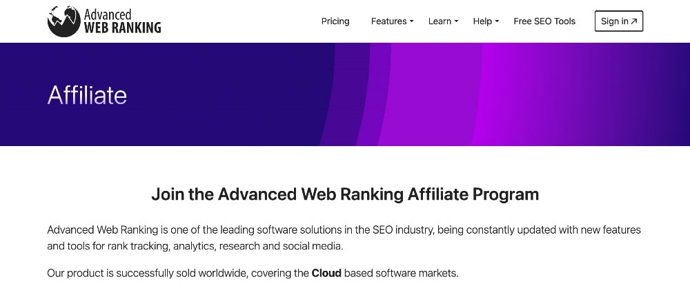 Advanced Web Ranking affiliate program screenshot