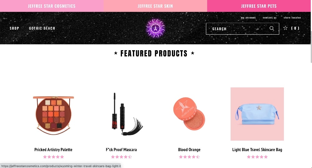 Jeffree Star Cosmetics homepage screenshot