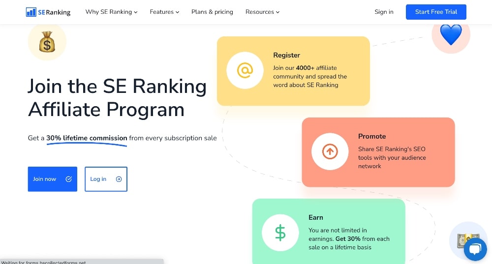 SE Ranking affiliate program screenshot
