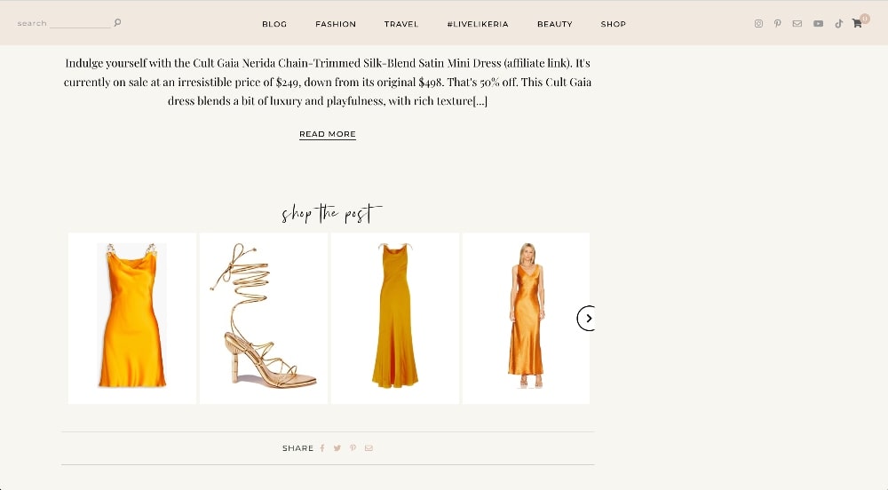 affiliate marketing example on a fashion blog