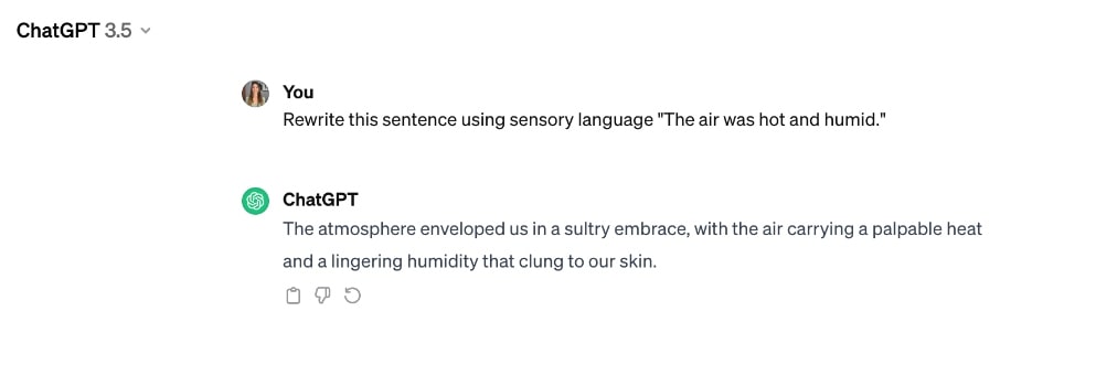 ChatGPT sensory language example