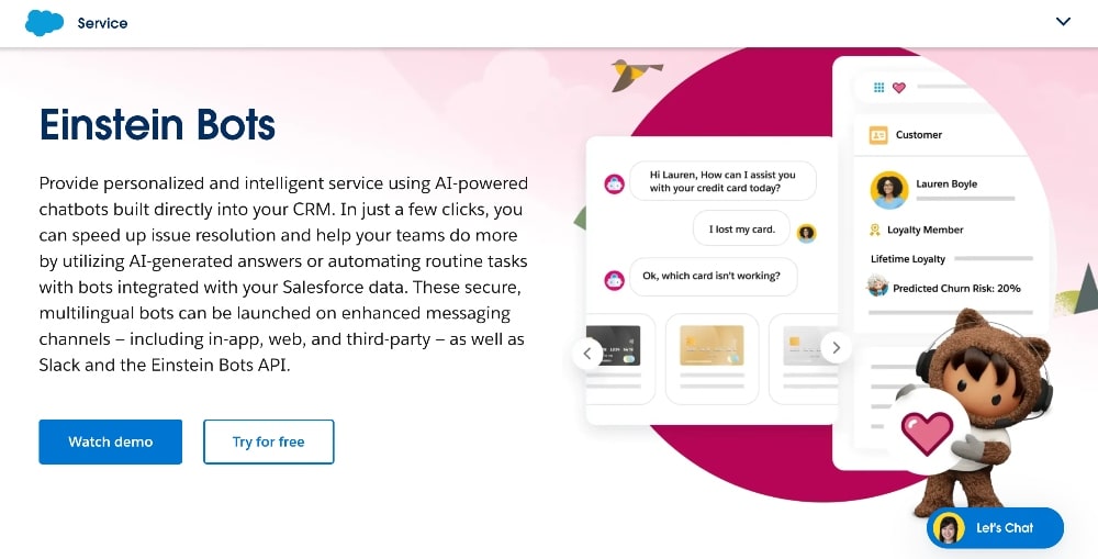 Salesforce Einstein Bots homepage screenshot