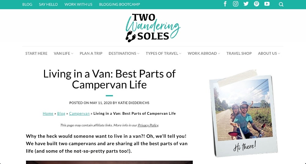 screenshot of Two Wandering Soles blog post example