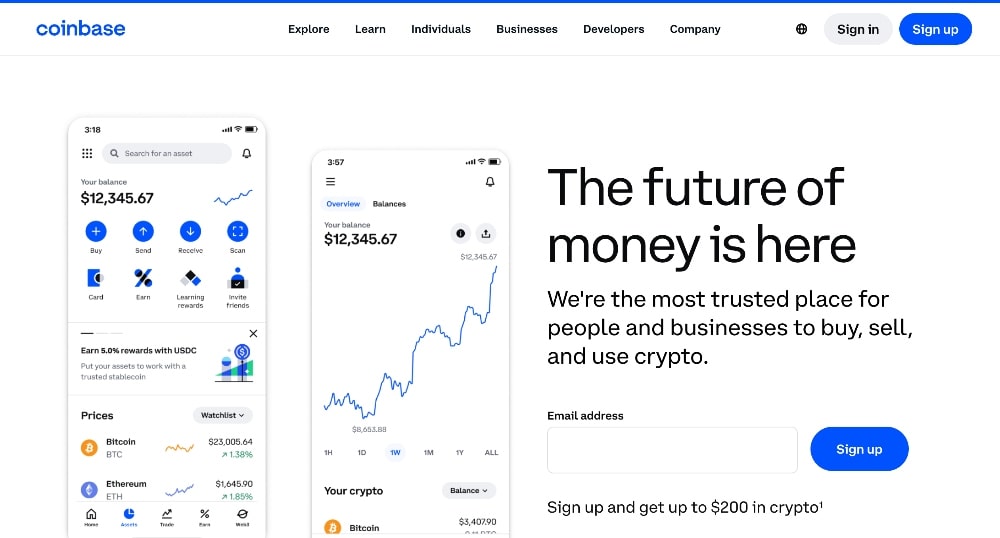 Coinbase homepage screenshot