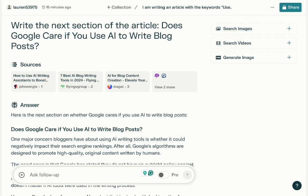 using AI to write blog sections