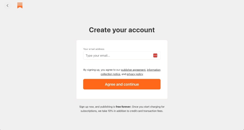 Substack create account screenshot