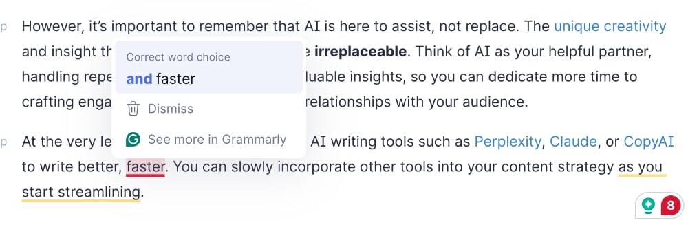 Grammarly correction example