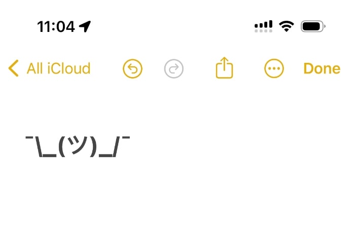 shrug emoji in Notes app